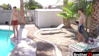 Stepbrothers Wrestle Into Bareback Doggystyle by the Pool