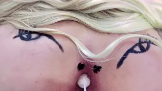Curvy Tattooed Woman Teases With Glass Plug
