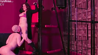 Bound Lesbian Submits to Femdom Succubus in Cage
