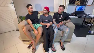 European Twinks and Femboy Share Bareback Threesome After Run