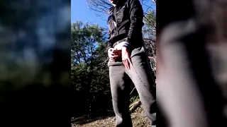 Solo Guy Pisses in the Woods With No One Watching