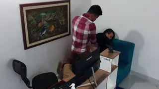 Secretary Bends Over Desk for Boss in Office