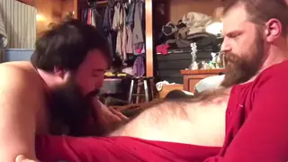 Hairy Bear Takes a Slow Blowjob from a Muscular Hunk