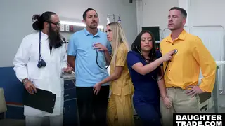 Blonde And Brunette Stepdaughters Share Two Cocks In Hospital