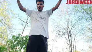 Muscular Indian Daddy Strokes His Cock on a Public Beach