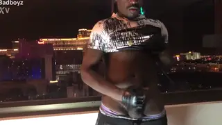Ebony Twink Strokes Uncut Cock Outdoors to Explosive Finish