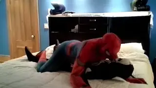 Spider-Man Cosplayer Humps Skeleton Toy on All Fours