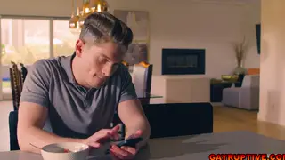Muscular Buddies Flip-Fuck Bareback in the Living Room