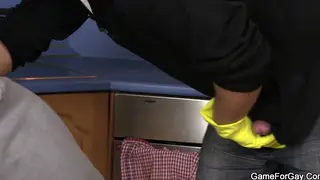 Muscular European Plumber Services a Guy on the Job