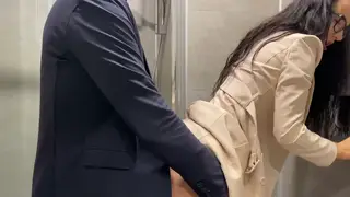 European Secretary Bent Over Bathroom Sink for Doggystyle Cumshot
