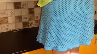 Curvy Stepmom Flashes Hairy Pussy in Kitchen POV