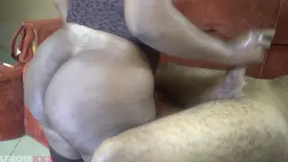 Ebony Babe with a Huge Ass Drains Him by Hand