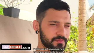 Tattooed Latino Takes Blowjob and Handjob Combo
