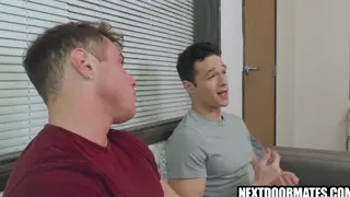Muscular Guy Guides Straight Friend Through First Gay Blowjob