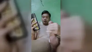 Inked Asian Teen Strokes His Big Cock to Explosion