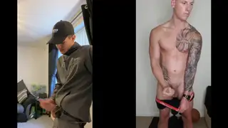 Muscular Hunk Strokes Bulge to Explosive Cumshot