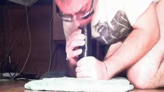 Amateur Rides a Big Black Dildo Deep