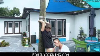 Bound Blonde Twink Takes a Muscle Hunk Outdoors