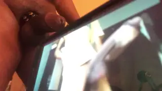 Black Stud Strokes Massive Cock While Watching Interracial Clip