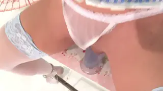 Busty Waitress Rides Massive Dildo in Club Stockings