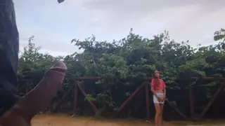 Redhead Latina Risks Public Handjob for Older Man