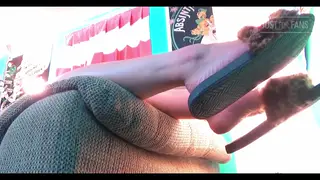Mature MILF Teases with Feet in Cheap Flip Flops