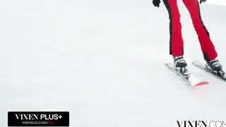 Blonde Ski Bunny Rides Instructor on Lodge Rug