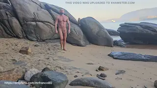 Latino Hunk Strokes His Muscular Body on the Beach