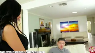 Petite Brunette MILF Services Husband's Friend