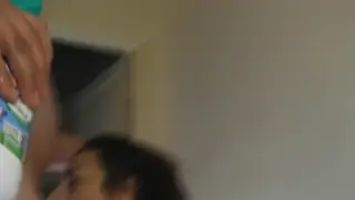 European Brunette Swallows Deep in Rough Oral Session