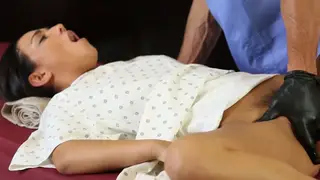 Petite Brunette Gets Oiled Massage and Doggystyle from Doctor