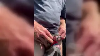 European Mature Muscle Shows Off Outdoors by Car