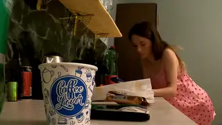 Petite Girlfriend Flashes Curvy Body in Kitchen