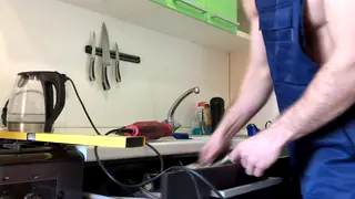 Muscular Daddy Finds Toy in Kitchen and Uses It Solo