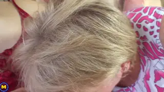 Pregnant Teen and Hairy MILF Share Double Dildo Lesbian Play