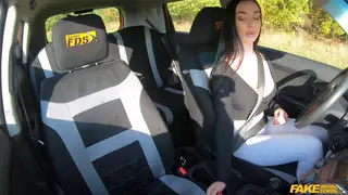 Busty Brunette Student Cheats with Her Coach in a Car