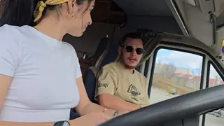 Busty European Flashes Her Driver Before a Car Blowjob