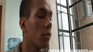 Latino Femboy in Lingerie Sucks Cock and Takes It Deep