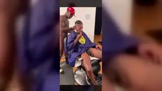 Muscular Black Barber Strokes His BBC in Chair