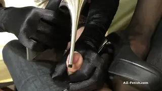 European MILF Delivers a Shoejob in Stockings