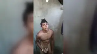 Latino Twink Strokes Himself Under Running Water