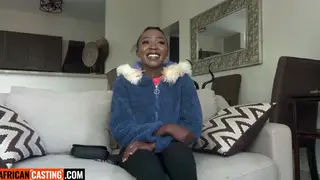 Petite Ebony Amateur Stretched in Interracial Casting