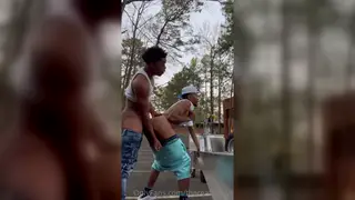 Hairy Latino Hunk Gets Pounded Bareback in Public