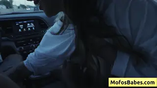 Asian Teen Shows Off Big Natural Tits in a Car