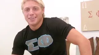 Blonde Jock Strips Uniform for Foot Fetish Handjob