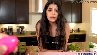 Petite Latina Stepsister Rides Toy and Cock