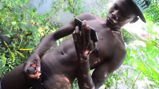 Ebony Twink Strokes His Cock Outdoors Until He Squirts