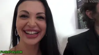 Busty European Brunette Services Fan in Bedroom