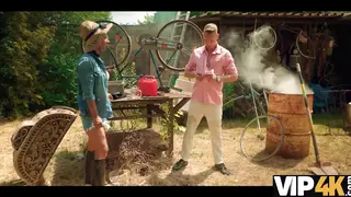 Brunette MILF Fucks a Stranger Outdoors in the Countryside