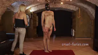 Blonde MILF Whips Bound Sub in Femdom Session